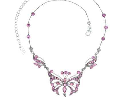 1928 Jewelry® Silver With Pink Swarovski Crystal Butterfly Necklace 15 Adj. In Black Box Online