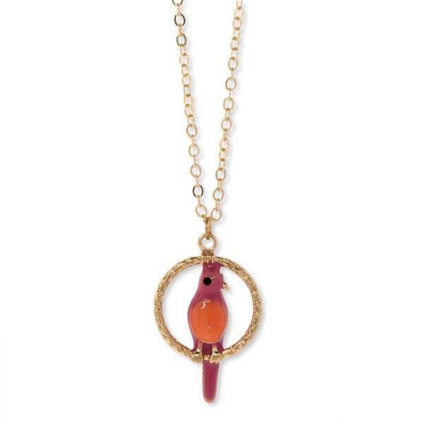 1928 Jewelry® Gold Tone  Orange & Pink Enamel Parrot Hoop Necklace 16 Adj. Online Sale