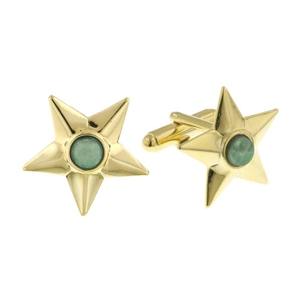 1928 Jewelry® 14K Gold Dipped Semi-Precious Jade Star Cufflinks For Sale