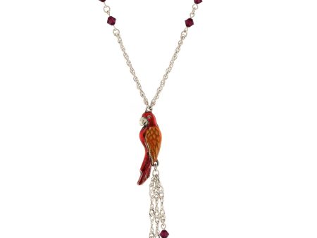 1928 Jewelry® Silver Tone Orange & Red Enamel Parrot With Red Beads Necklace 16 Adj. on Sale