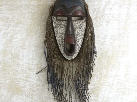 Abajo Jute Bearded African Wood Mask from Ghana Discount