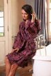 Twilight Bloom Purple and Brown Cotton Hand Crafted Batik Short Robe For Sale