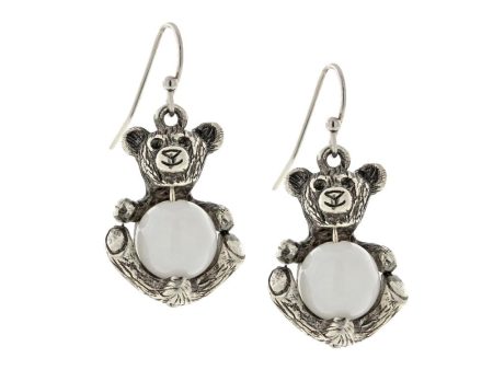 1928 Jewelry® Pewter Round Semi Precious White Quartz Teddy Bear Wire Earrings For Sale