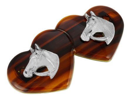 1928 Jewelry® Silver Tone Brown Tortoise Heart Barrette With Horse Heads For Discount