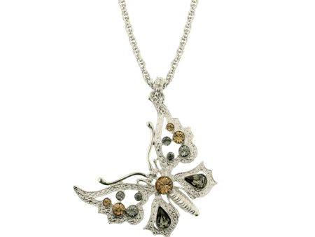 1928 Jewelry® Silver-Tone Lt. Colorado Blk Diamond Butterfly Necklace 16 Adj. For Cheap