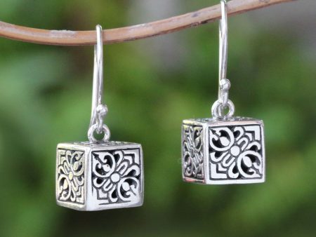 Elegant Dice Sterling Silver Cube Dangle Earrings from Bali For Discount