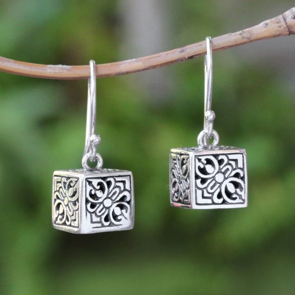 Elegant Dice Sterling Silver Cube Dangle Earrings from Bali For Discount