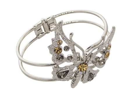 1928 Jewelry® Silver-Tone Lt. Topaz And Black Diamond Crystal Butterfly Hinge Cuff Bracelet Fashion