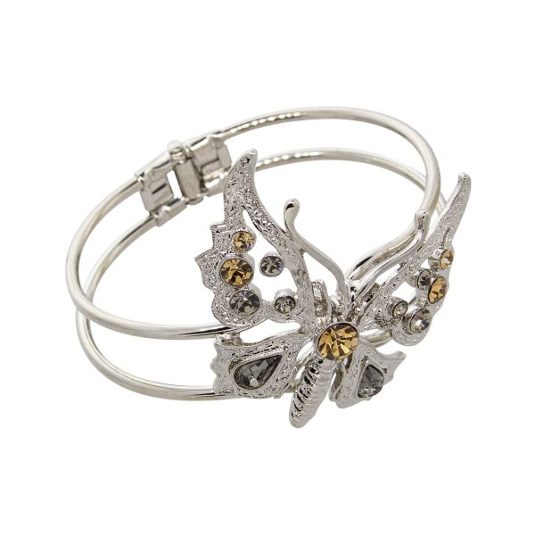 1928 Jewelry® Silver-Tone Lt. Topaz And Black Diamond Crystal Butterfly Hinge Cuff Bracelet Fashion