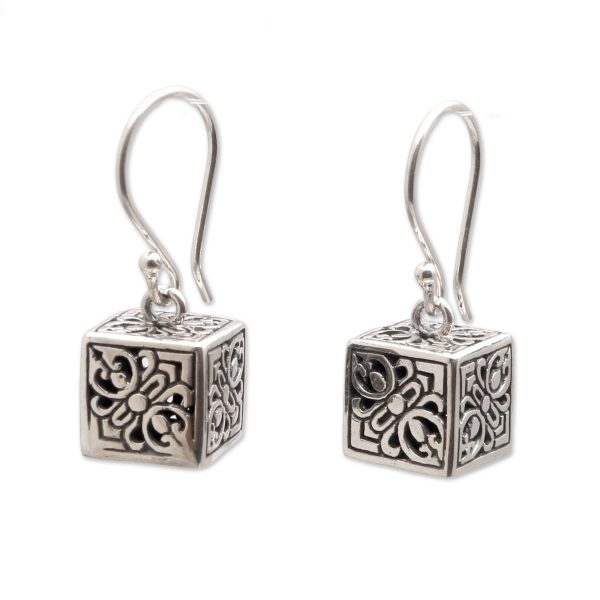 Elegant Dice Sterling Silver Cube Dangle Earrings from Bali For Discount