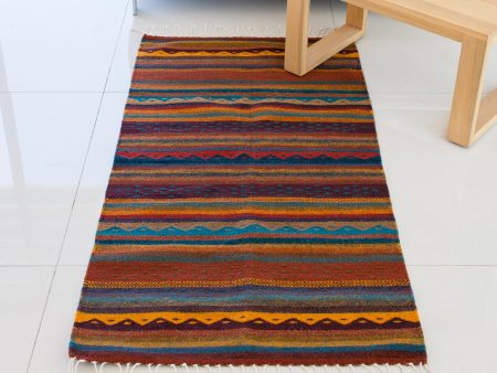 Zapotec Stripes Handwoven 2.5x5 Striped Wool Zapotec Area Rug from Mexico Sale