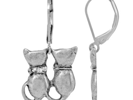 1928 Jewelry® Silver Tone Crystal Double Cat Wire Earrings Sale