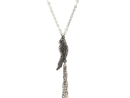 1928 Jewelry® Pewter Parrot With Silver Tone Pearl Chain And Tassel Necklace 16  Adj. Online Sale