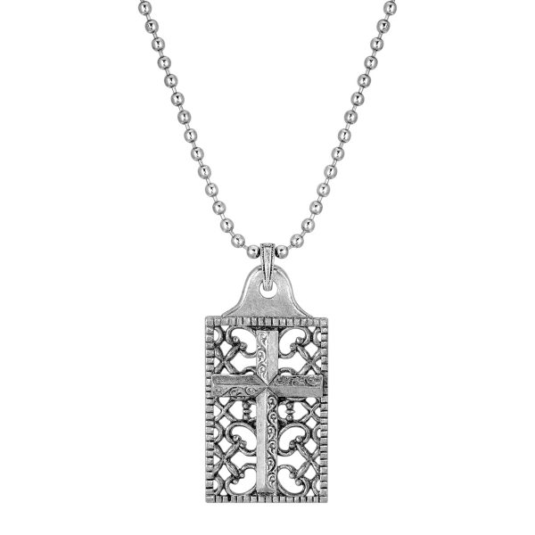 1928 Jewelry® Pewter Cross Square Dog Tag Pendant  22  Cheap