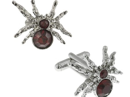 1928 Jewelry® Silver-Tone Red Crystal Spider Cufflinks Hot on Sale