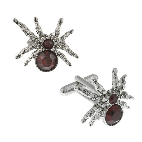 1928 Jewelry® Silver-Tone Red Crystal Spider Cufflinks Hot on Sale