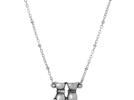 1928 Jewelry® Silver Tone Double Cat Crystal Necklace 16  Adj. Hot on Sale