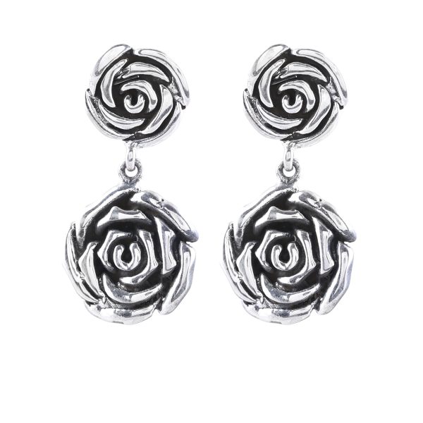 Adorable Beauty Rose-Shaped Sterling Silver Dangle Earrings from India Hot on Sale