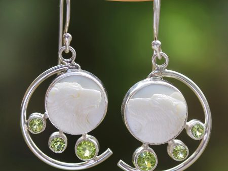 Wolf Prince Peridot and Bone Wolf Dangle Earrings from Java Discount