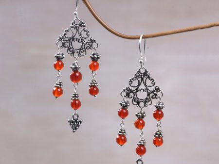 Amlapura Altar Indonesian Handmade Sterling Silver and Carnelian Earrings For Discount