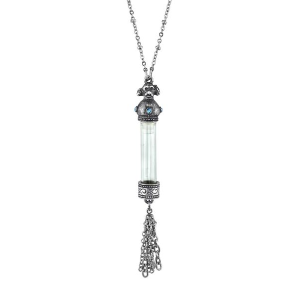 1928 Jewelry® Antiqued Pewter Blue Crystal Cat Vial Tassle Necklace 30In For Cheap