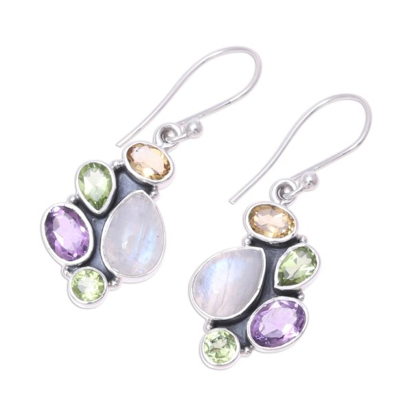 Glittering Fusion Multi-Gemstone 4.5-Carat Dangle Earrings from India Sale