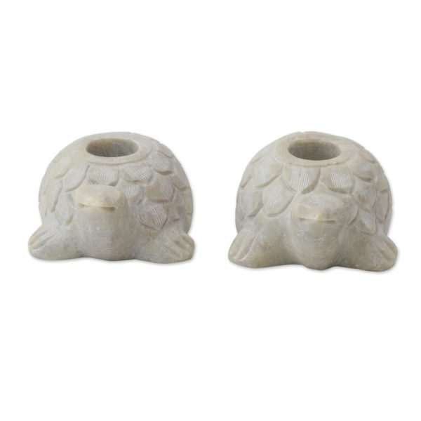 Turtle Delight Turtle Candle Holders Hand Carved from Soapstone (Pair) Online Sale